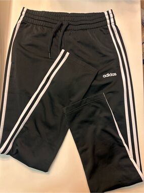 Adidas Black Track Pants with White Stripes
